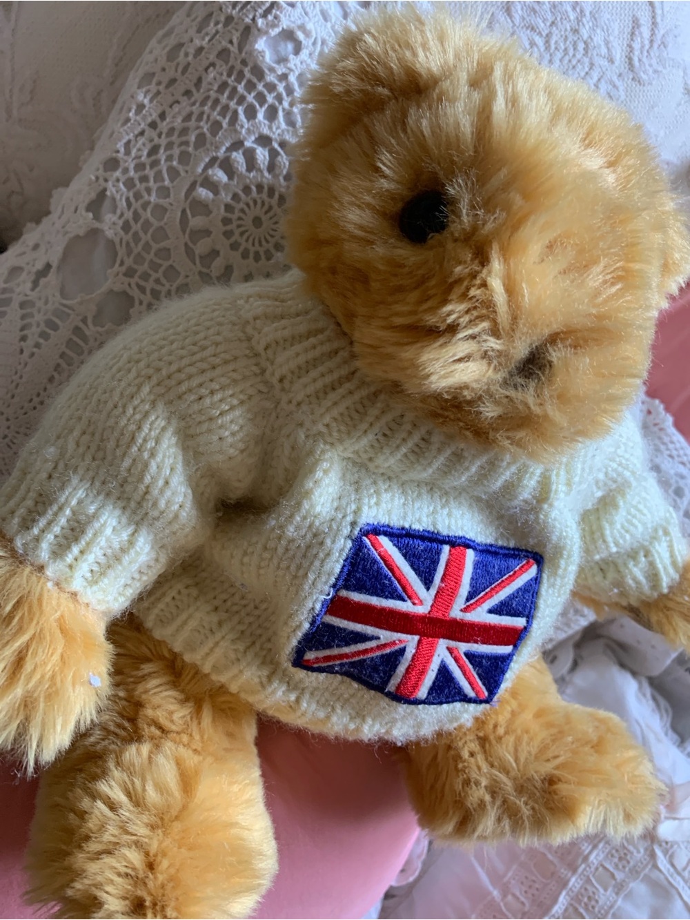 Vtg Union Jack sweater teddy bear stuffed toy